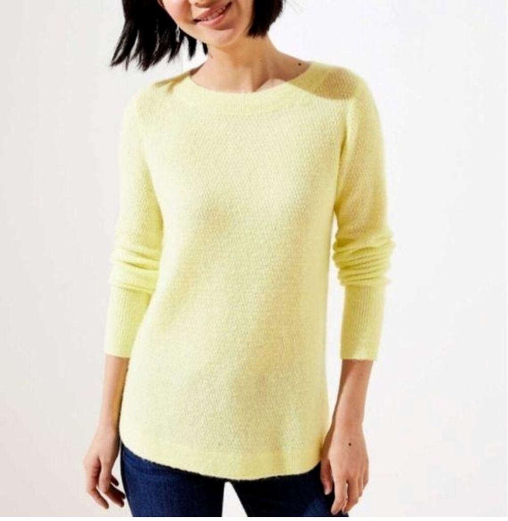 LOFT Citron Yellow Soft Cozy Crewneck Knit Sweater // M